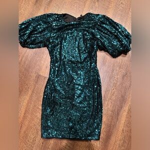 Tyra sequin puff sleeve cutout back mini dress VICI